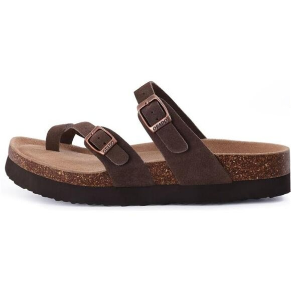 Suede Platform Sandals Cork Footbed Adjustable Summer Slides Comfort Shoes - Picture 3 of 8